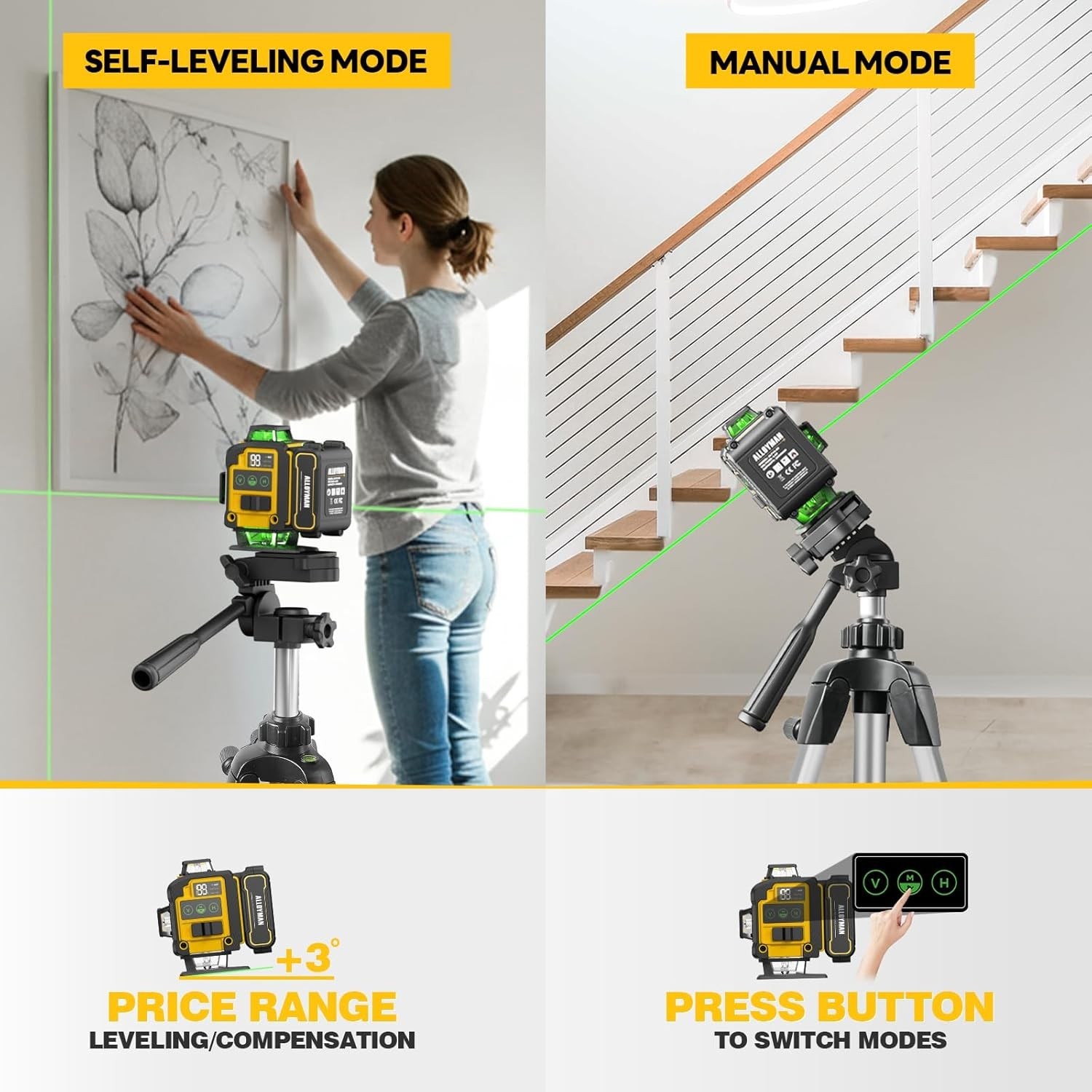 Laser Level with Tripod, 4×360° Self Leveling Laser Level, Green Line Laser 4…