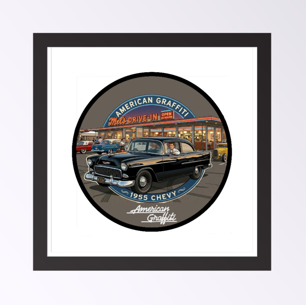 Car Classics – American Graffiti '55 Chevy 4" Handmade Vinyl Decal Cooler Laptop