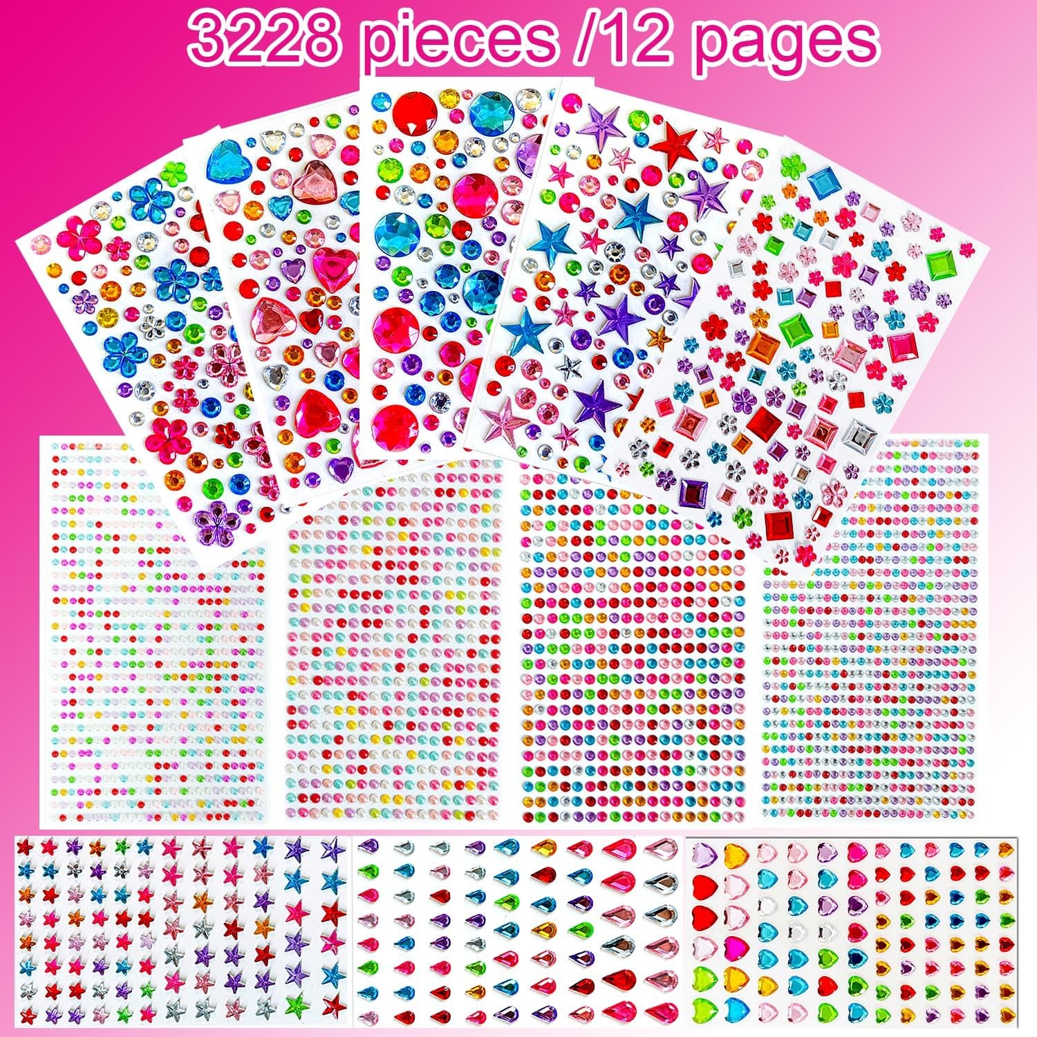 EODIEBN 3228pcs Rhinestone Gem Stickers