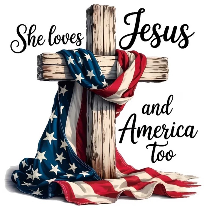 2 SHE LOVES JESUS AND AMERICA TOO PATRIOTIC STICKERS Iron On Transfer Decal