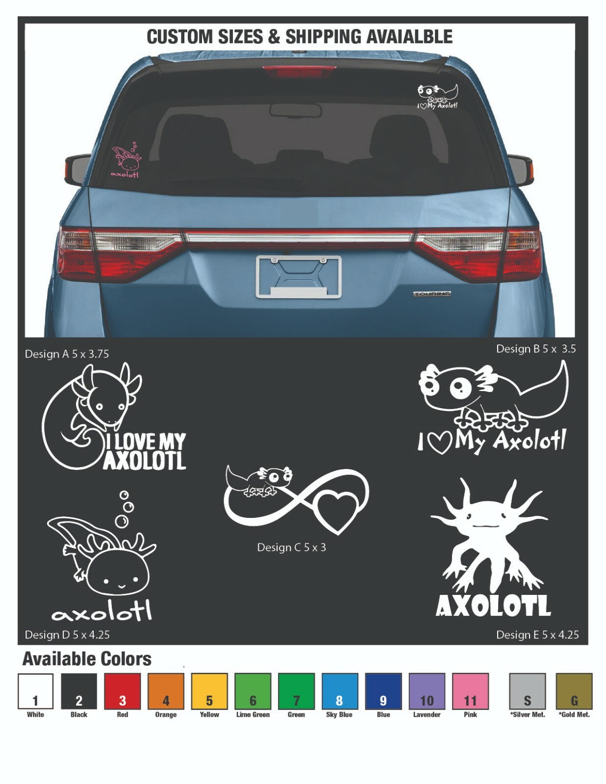 5" Axolotl Decal Sticker Car Window Wall Graphic Pet Fish Lizard Love Decor Home