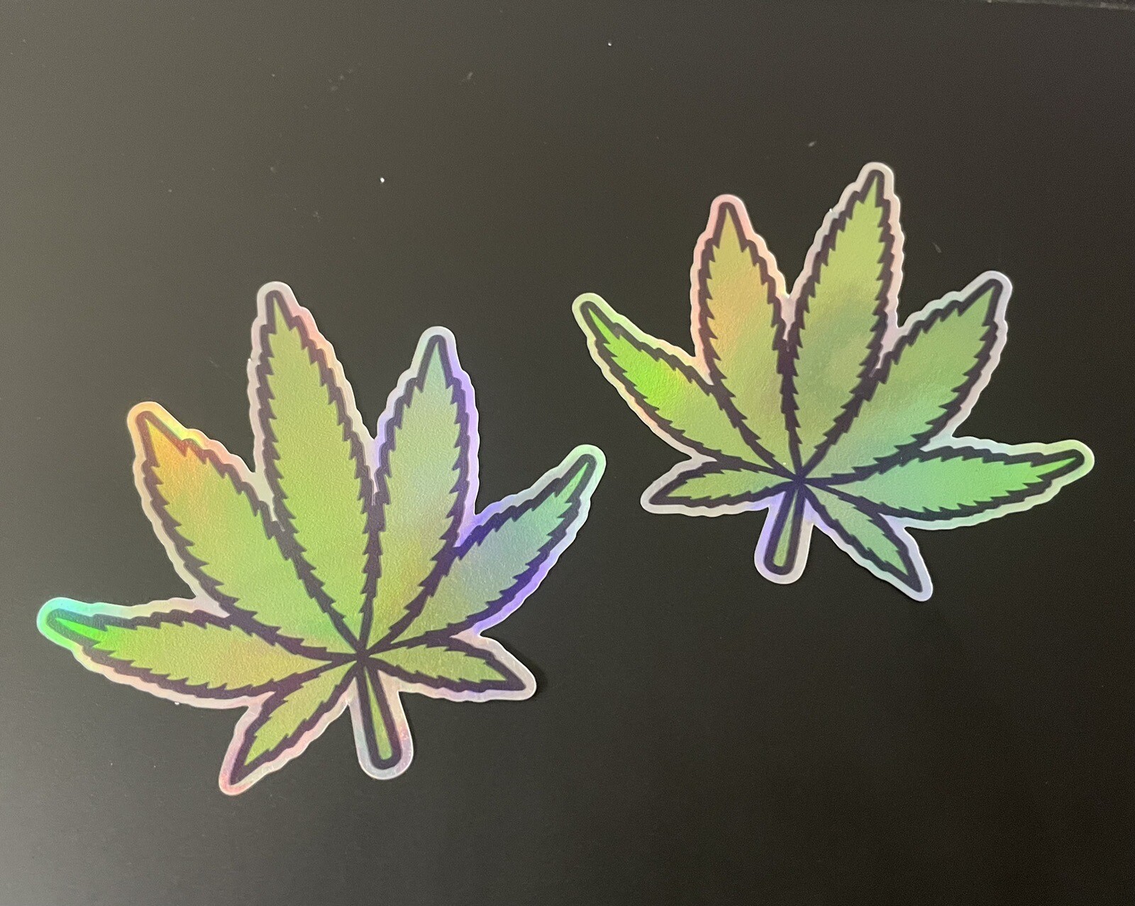 X2 Holographic MARIJUANA POT LEAF Vinyl Decal Stickers Bumper Legalize Weed Fun