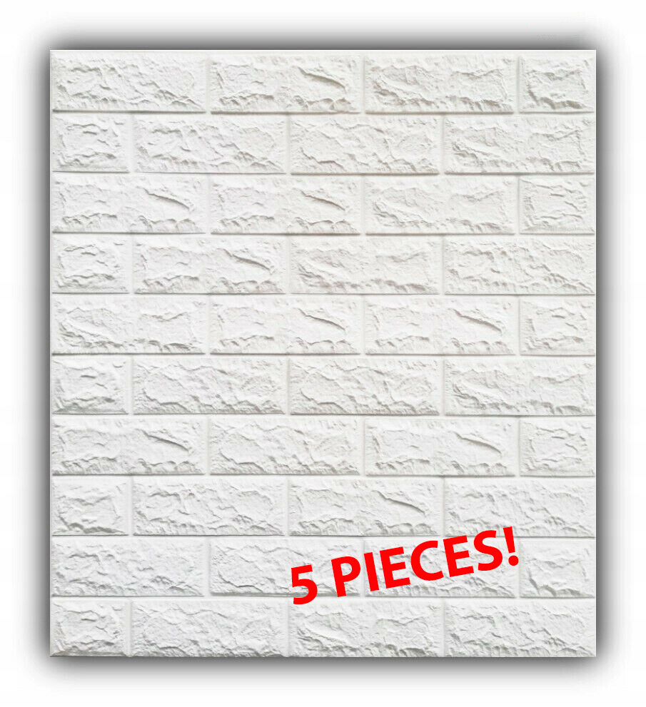 Self Adhesive, 3D, Foam, Wall Panels, Brick White, 31" x 27.5" 5 PIECES!