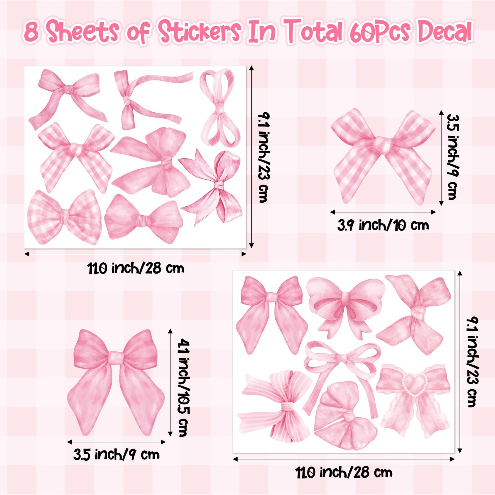 Bowtie Decal Pink Bow Wall Stickers – 60Pcs Watercolor Coquette Aesthetic Wal…
