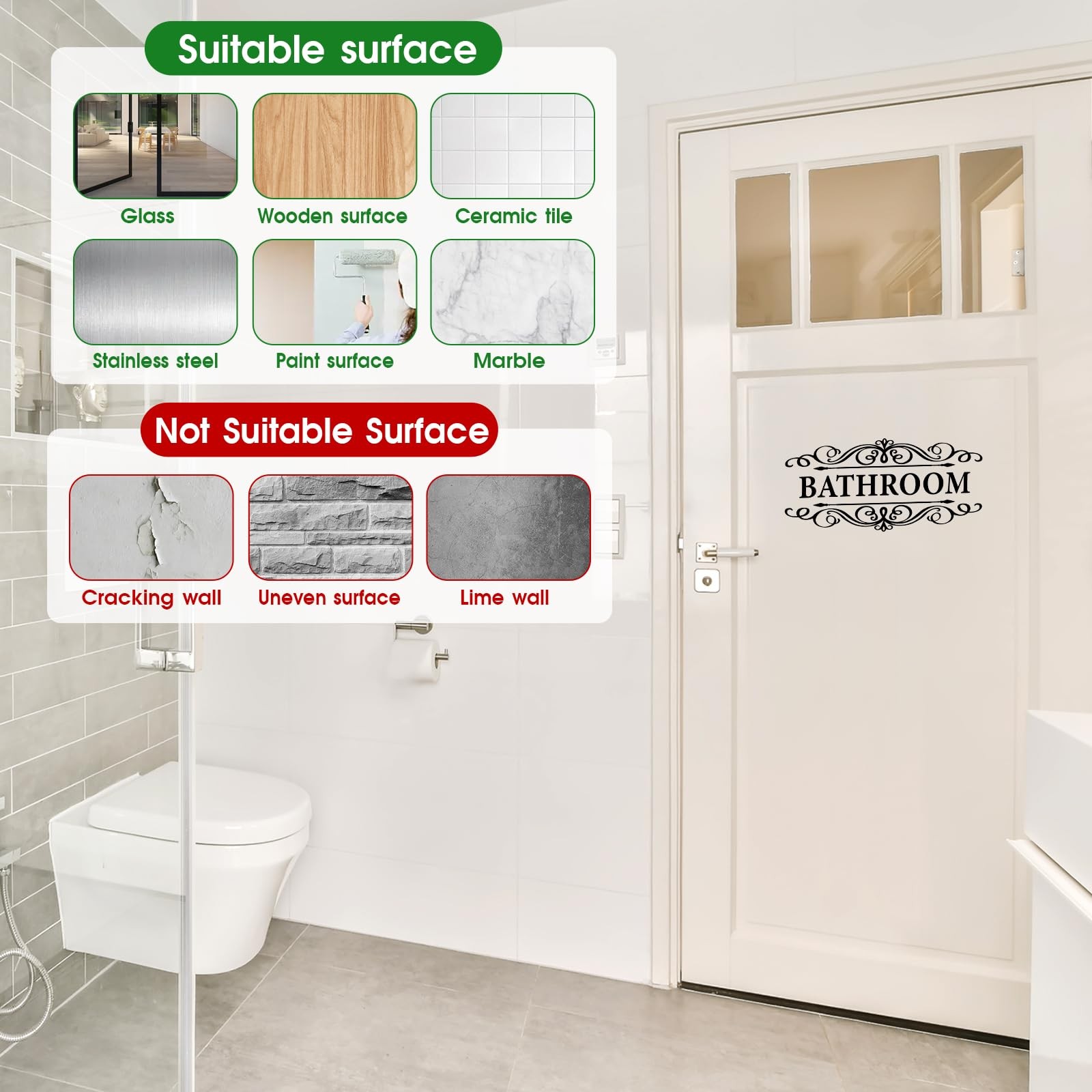 3 Pcs Vinyl Wall Stickers Laundry Room Pantry Bathroom Decal, 30x15cm, White
