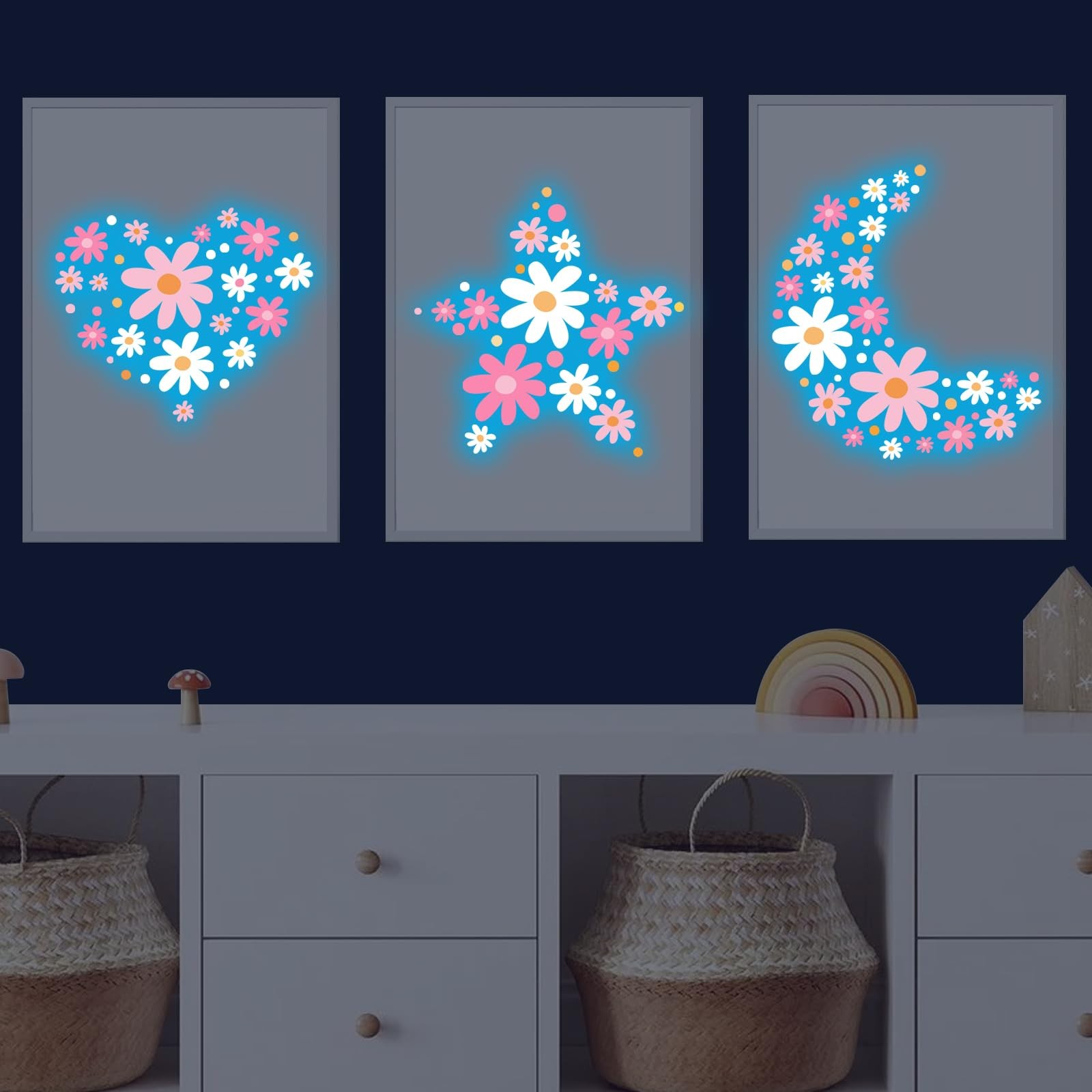 Glow in The Dark Big Daisy Wall Decals，Glowing Luminous Large Cute Daisy Wall…