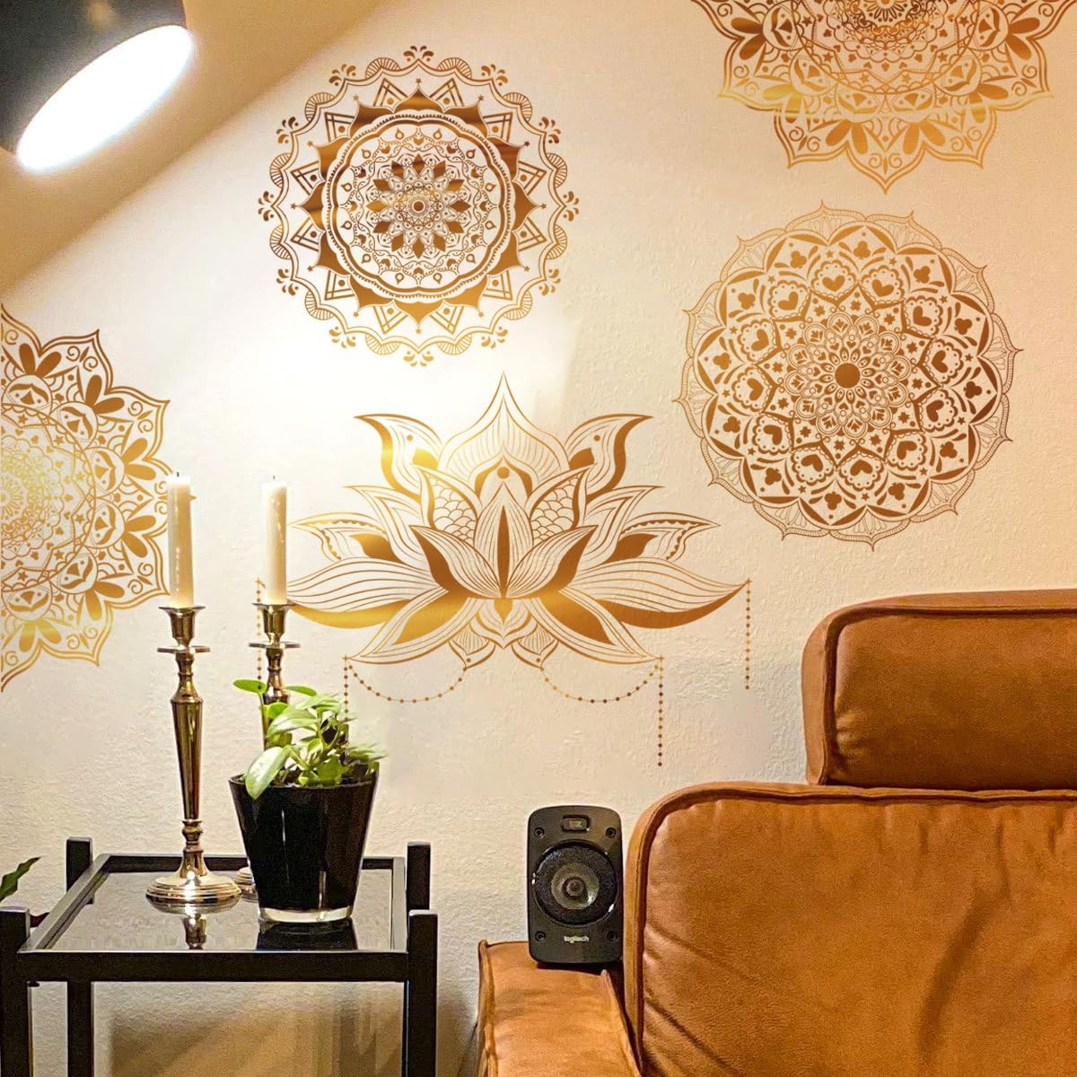 Mandala Wall Stickers Boho Large Gold Lotus Floral Wall Decal Peel and Stick …