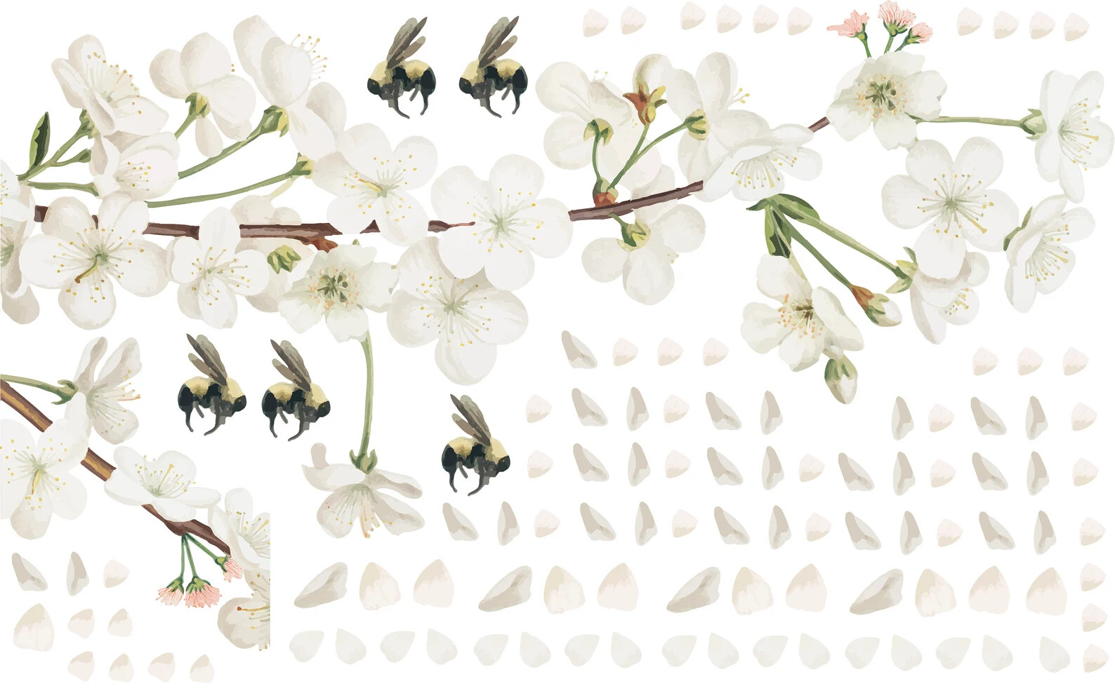 Large Apple Tree Branch Wall Sticker Bee Decals White Flower Greenery Twig LF564