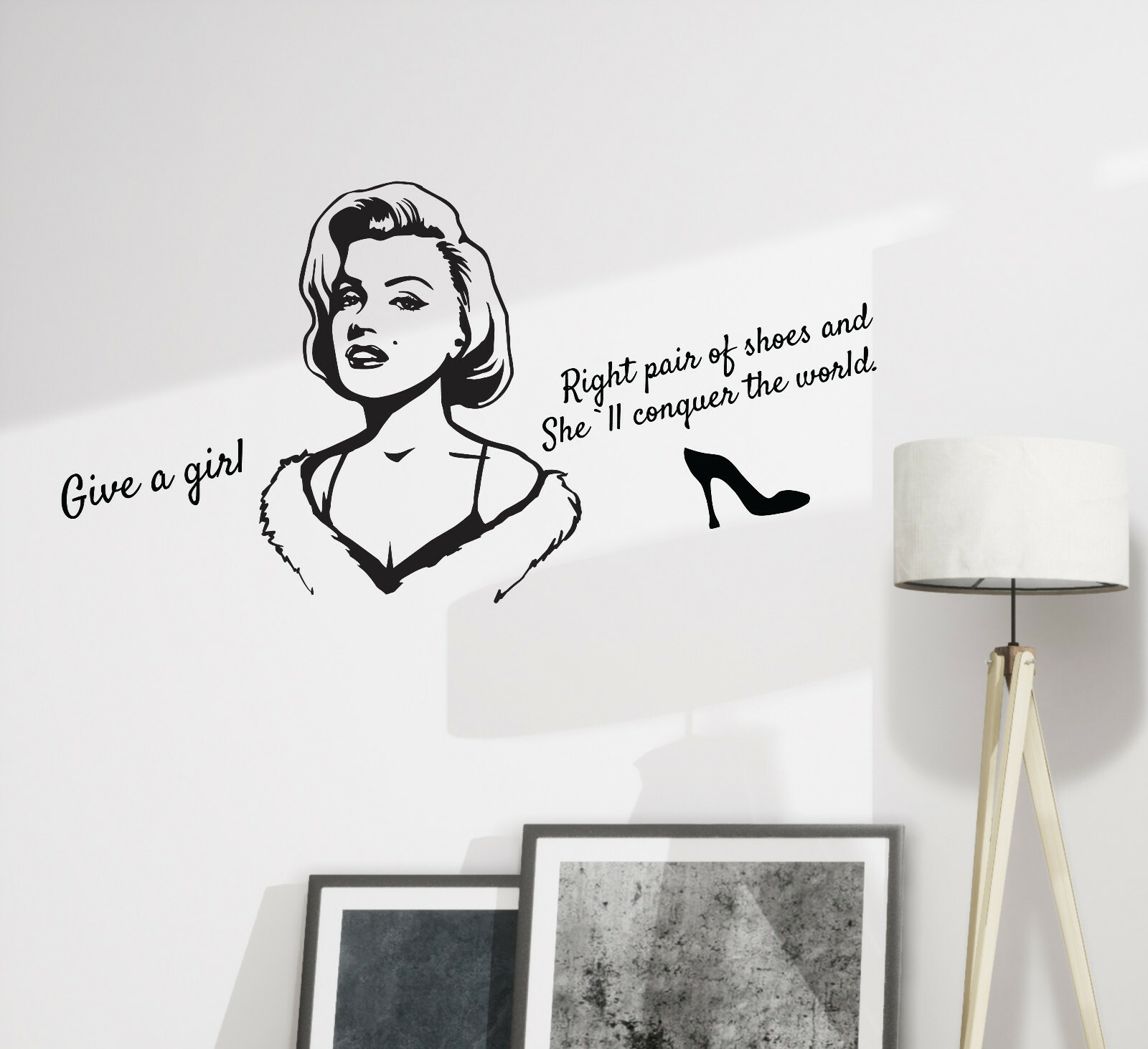 Wall Decal Marilyn Monroe Right Shoes Conquer Vinyl Black 28.5 in x 15 in gz362