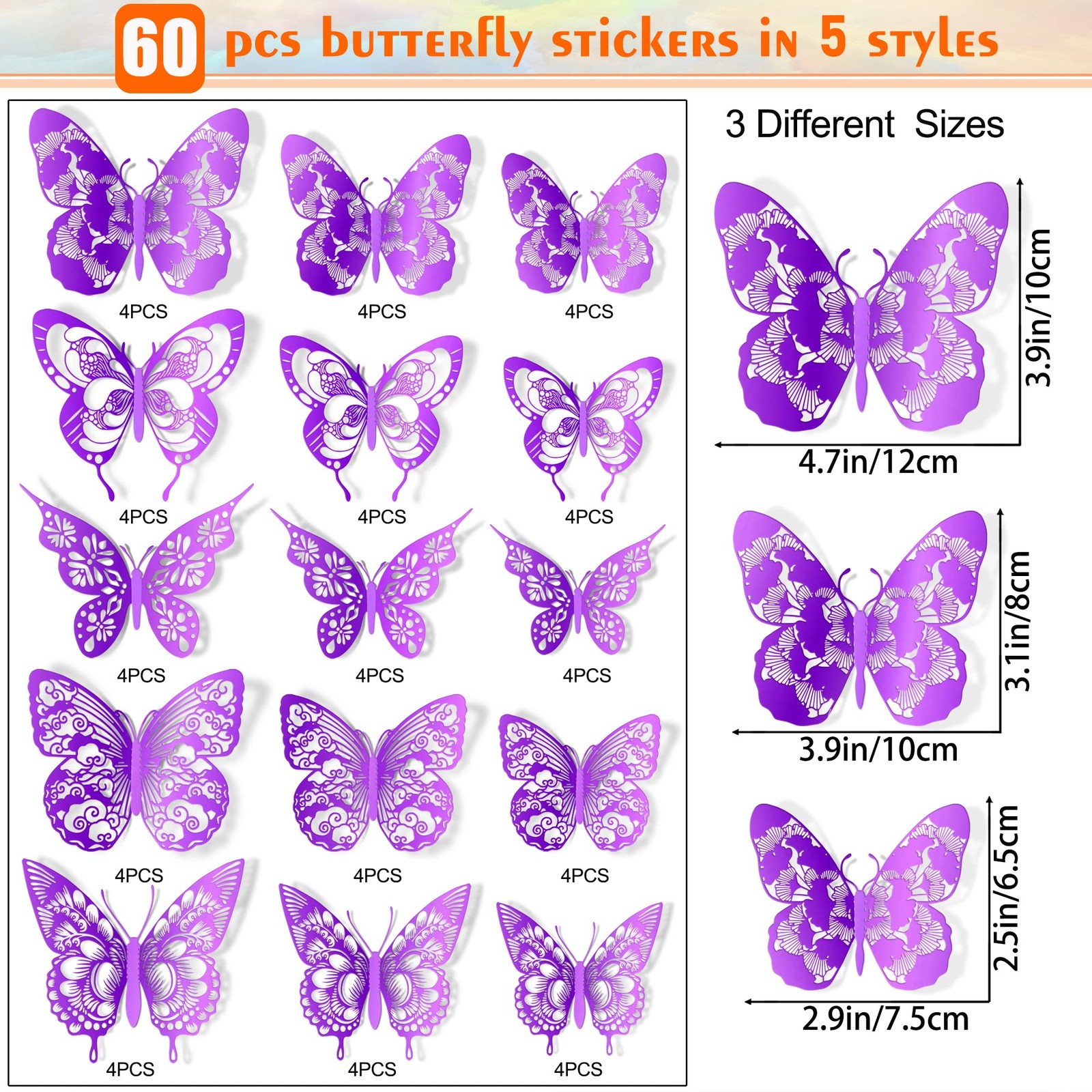 3D Butterfly Wall Decor Butterflies Wall Sticker Removable DIY Hollow PVC But…
