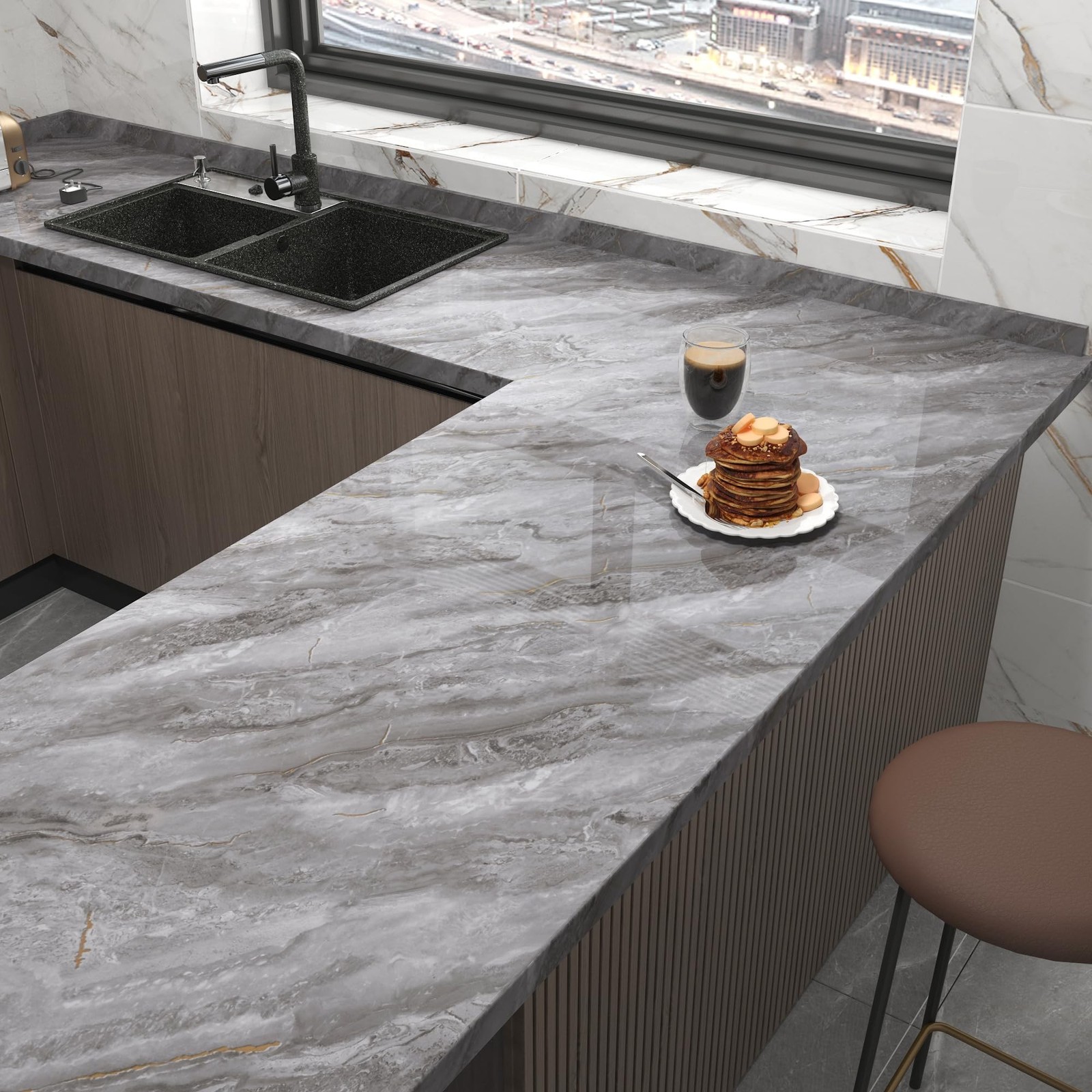 BAYYA Light Grey Marble Peel and Stick Countertop Contact Paper Granite Count…
