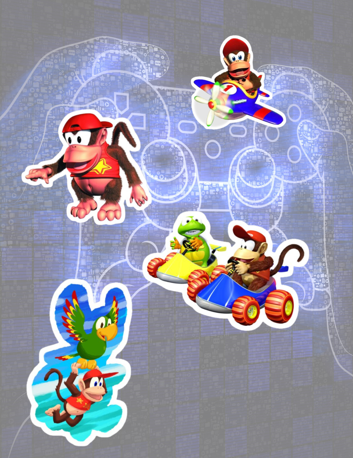 Diddy Kong DK Retro Video Games 4pc Sticker Pack