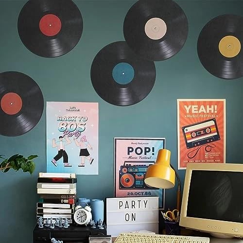 8Pcs 9in Colorful Vinyl Records Decor Wall Stickers, Album Cover Posters Vint…