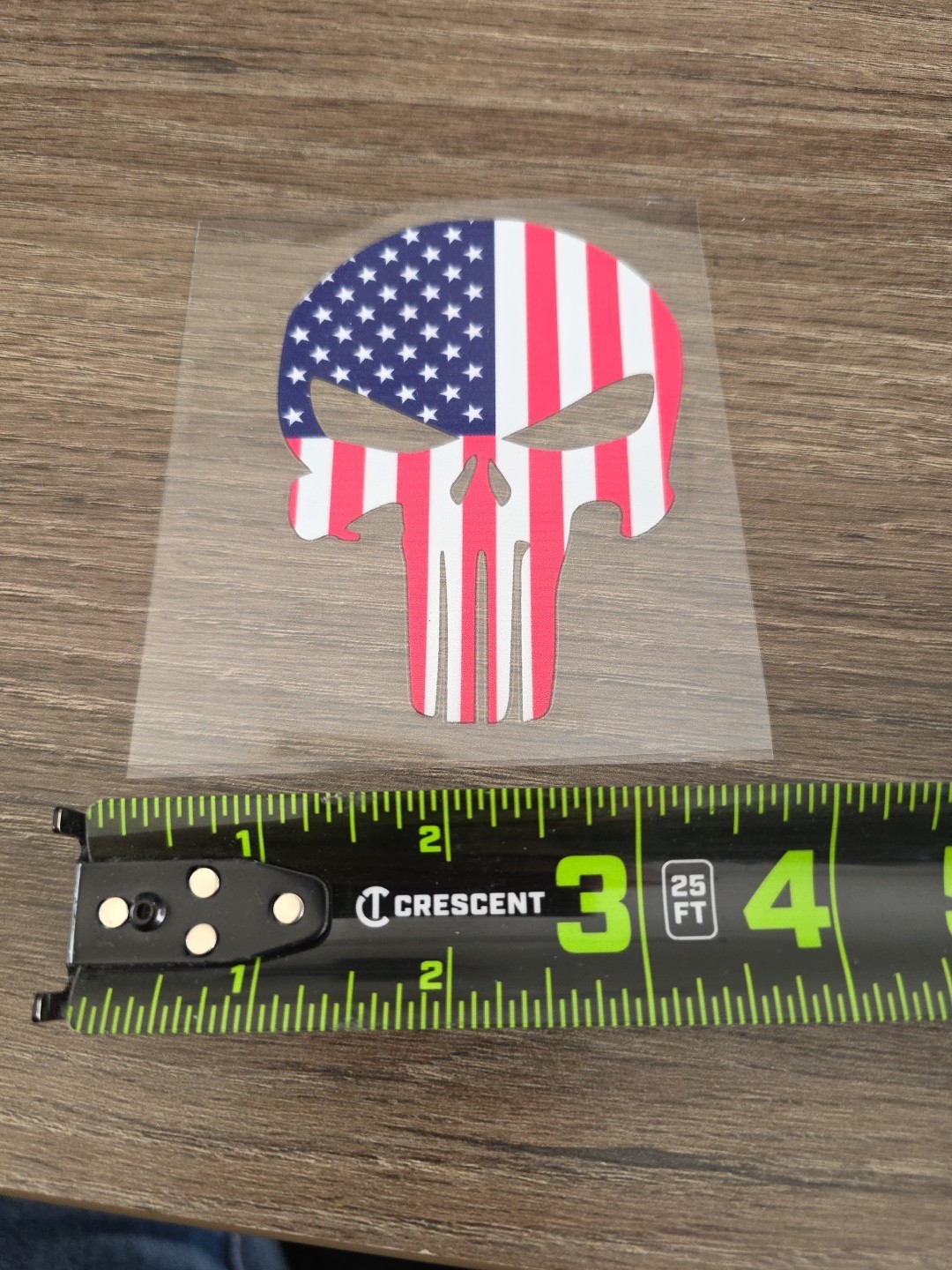 Punisher Skull US Flag Raised Full Color UV DTF Sticker Decal 4in X 4in