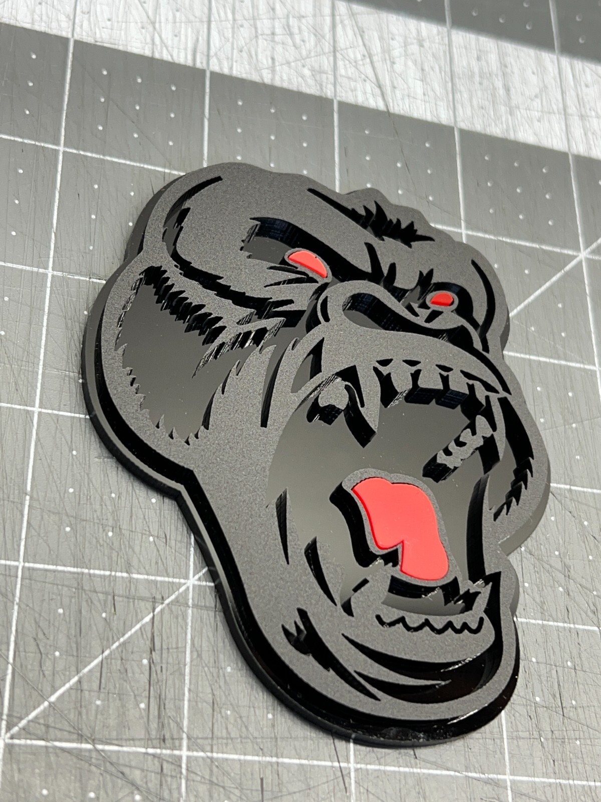 Angry Gorilla Red Eye Car Truck Emblem Badge Matte Black on Black Custom PK of 2