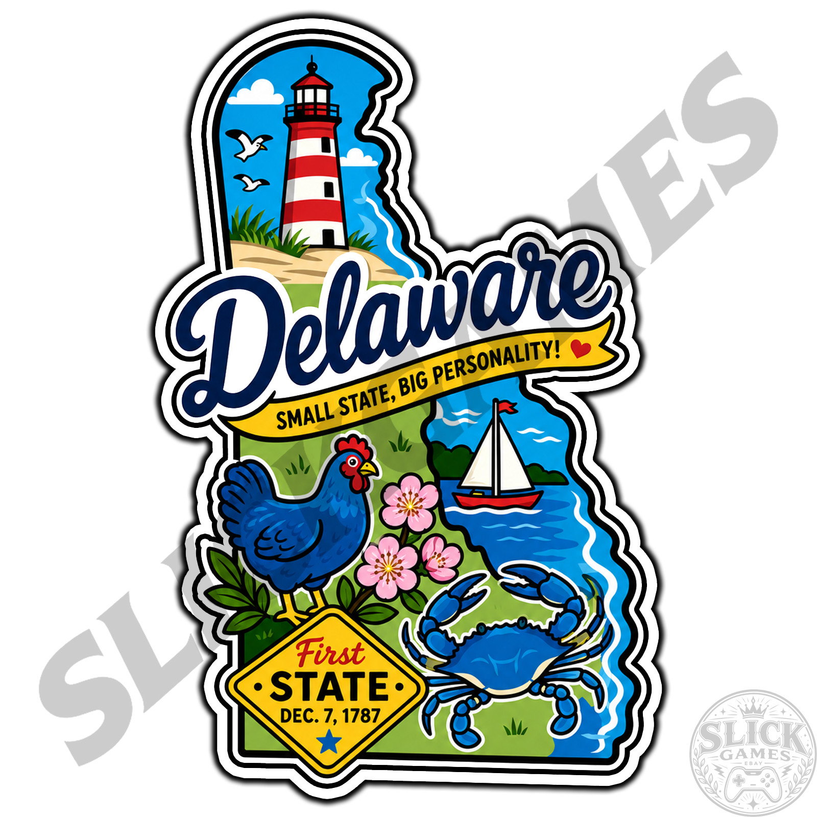 Delaware State Pride #1 USA Sticker Waterproof Vinyl Decal Die-Cut