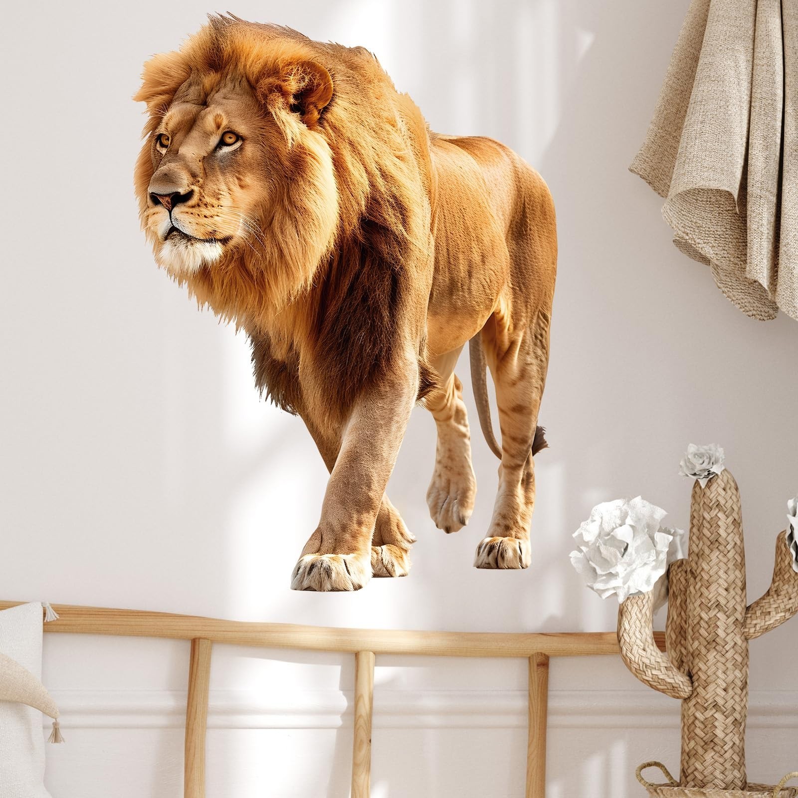 Lifelike Cool Walking Lion Wall Decal Nursery Animal Wall Sticker Removable P…