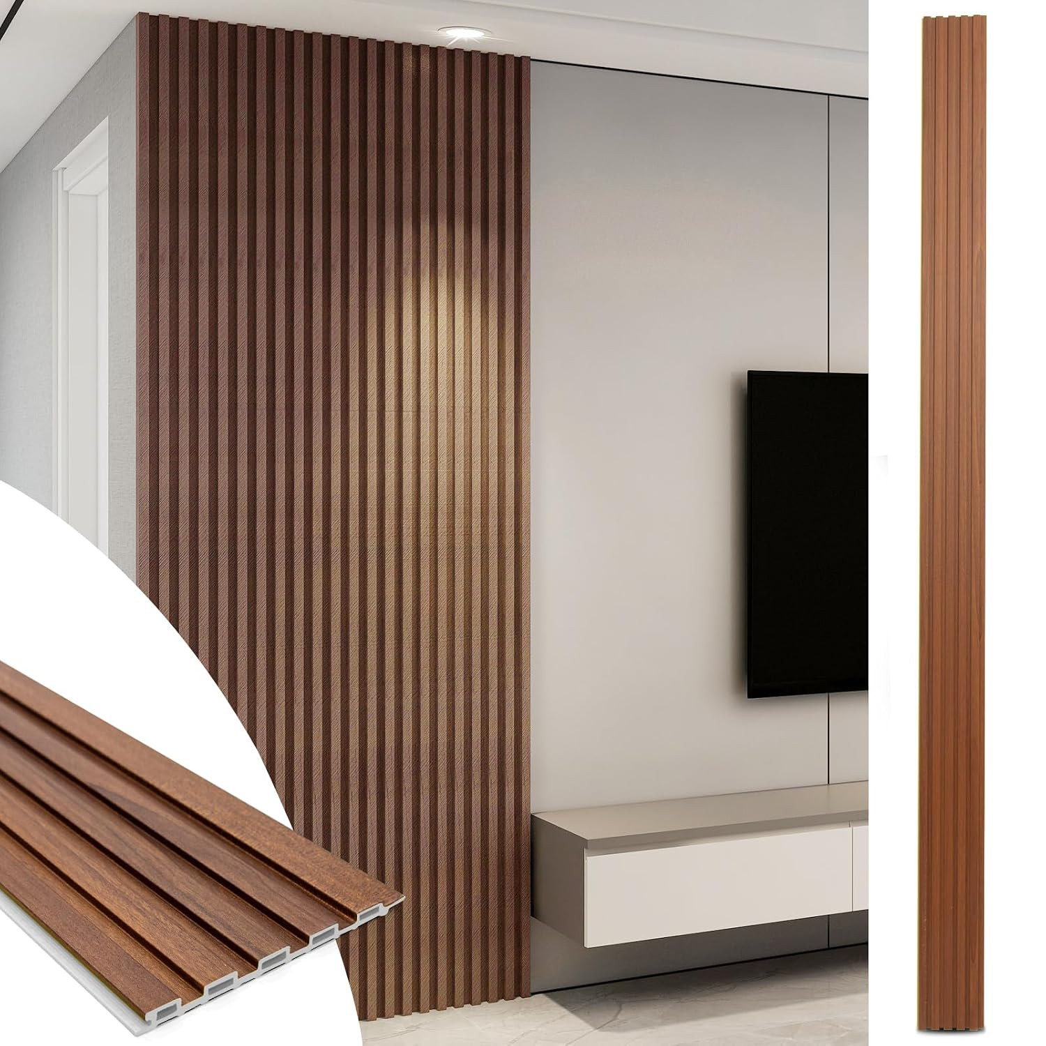 Art3D WPC Slat Wall Panels, 8-Pack 108 X 6 Inch 3D Wall Accents for Interior Wal