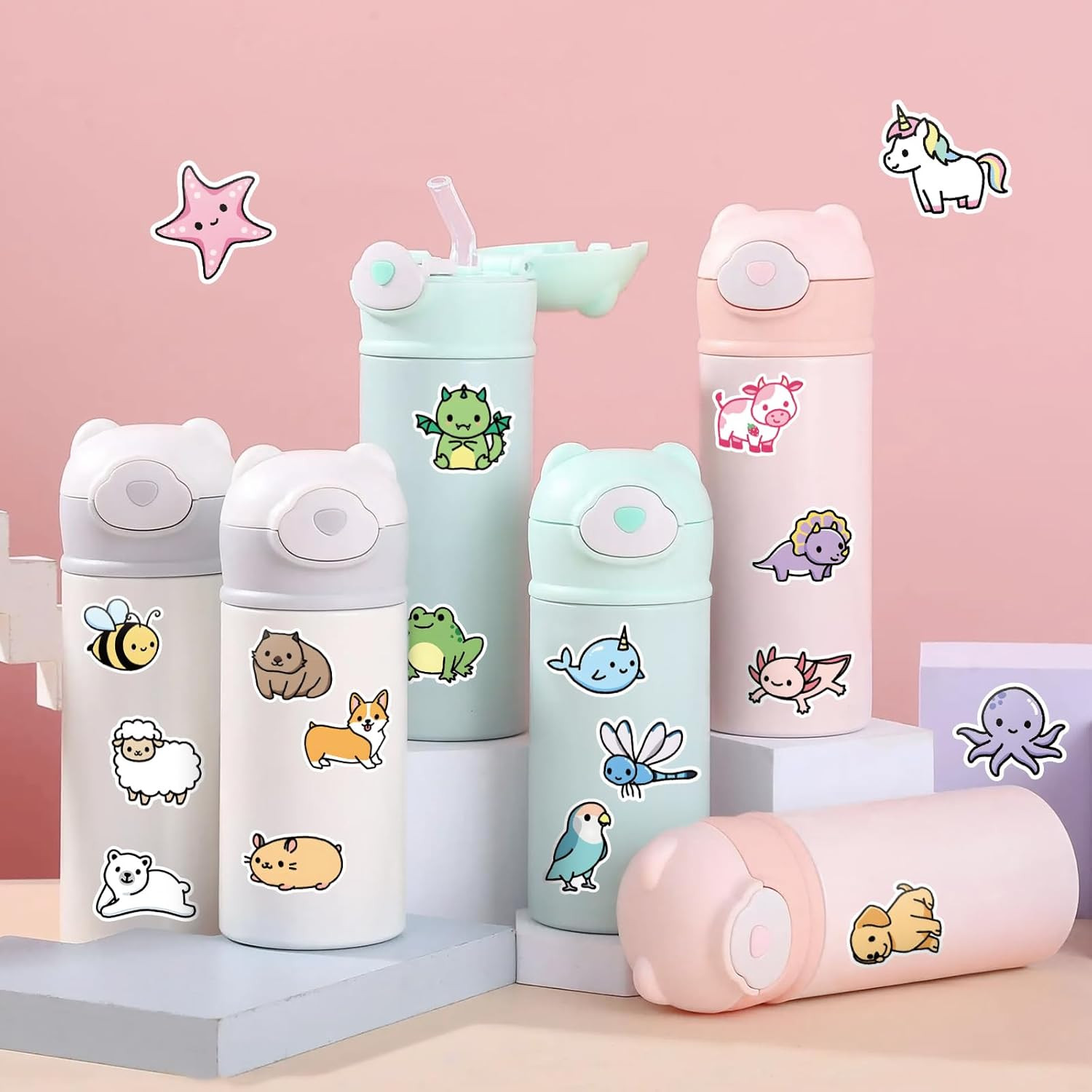 300 Pcs Animal Stickers for Kids Cute Vinyl Safari Pet Reward Classroom Stickers