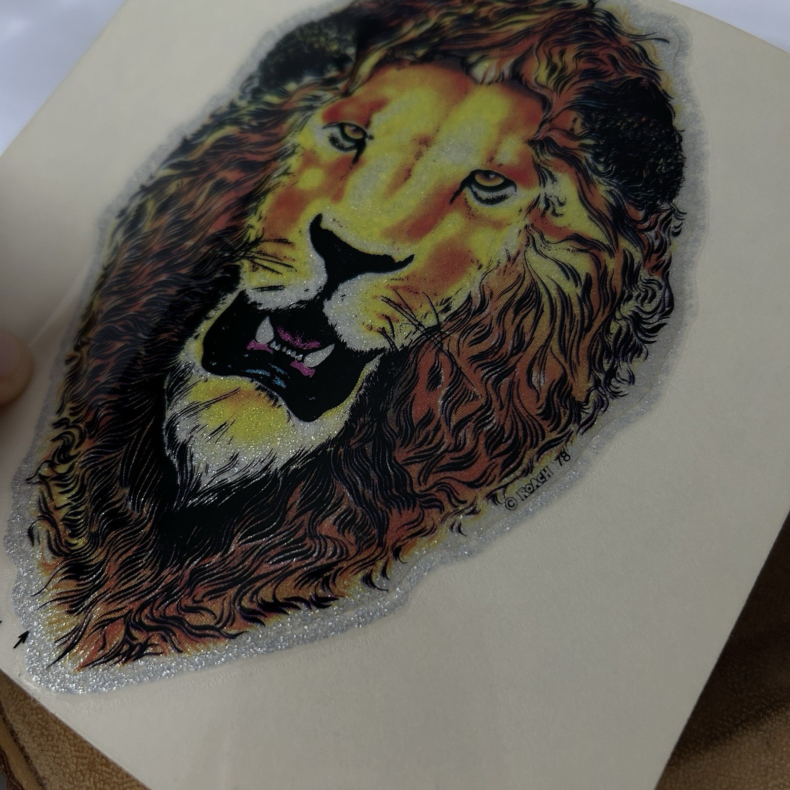 1980s Vintage Large Roach Brand Glitter Lion Sticker Decal New Old Stock NOS