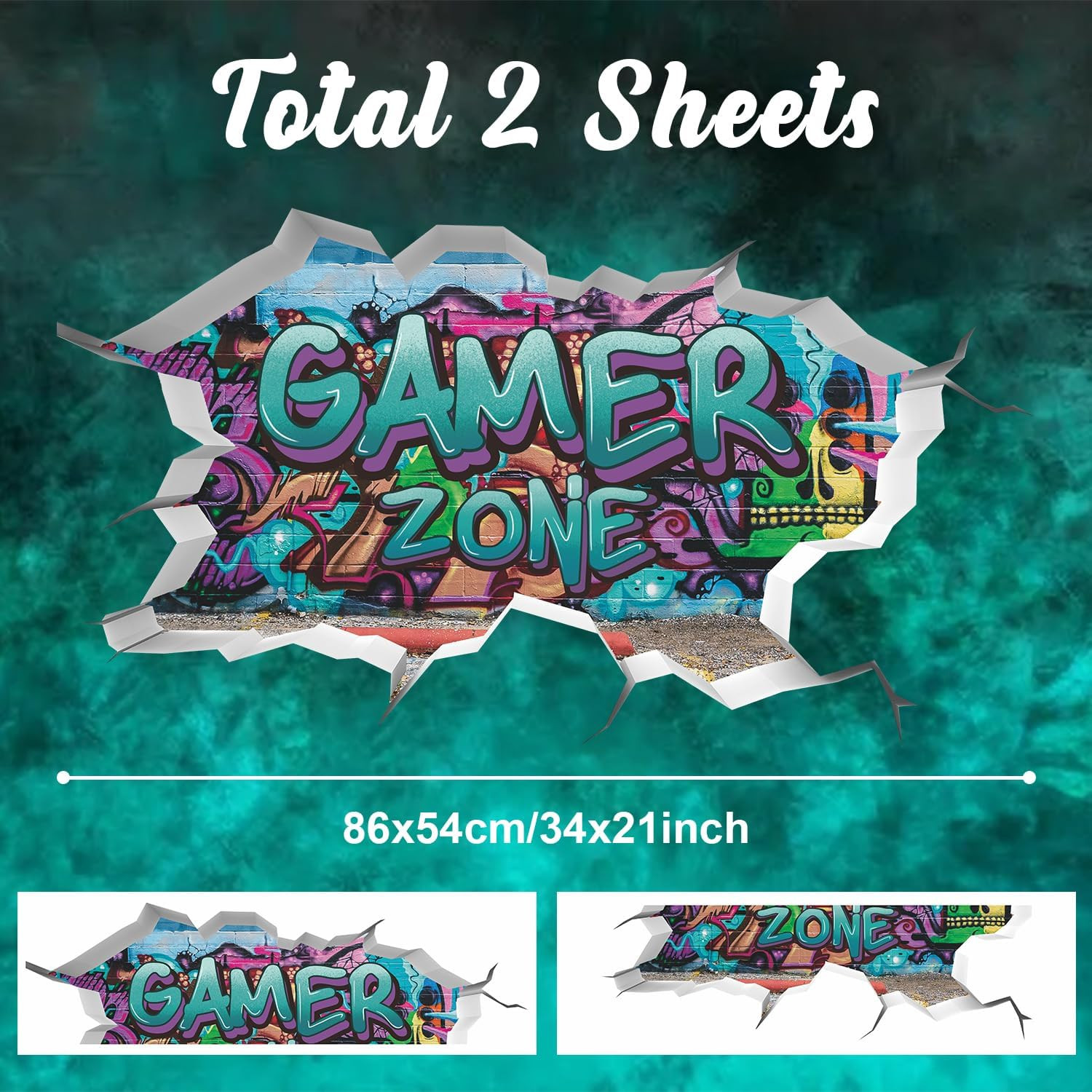 3D Game Wall Decals,Gaming Wall Stickers for Boys Room Gamer Zone Sticker Video