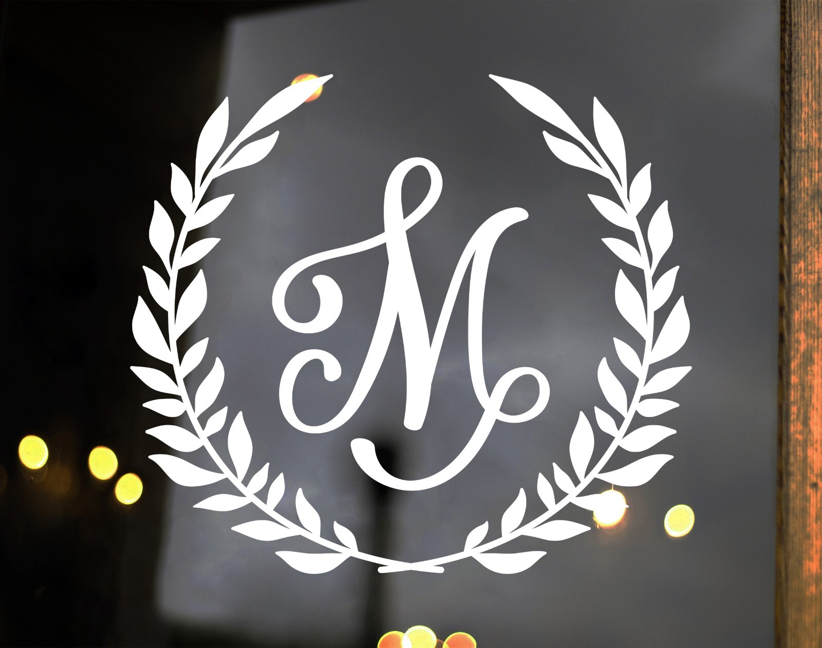 Monogram Letter in Laurel Wreath Vinyl Decal – Script Scroll Family Name Sticker