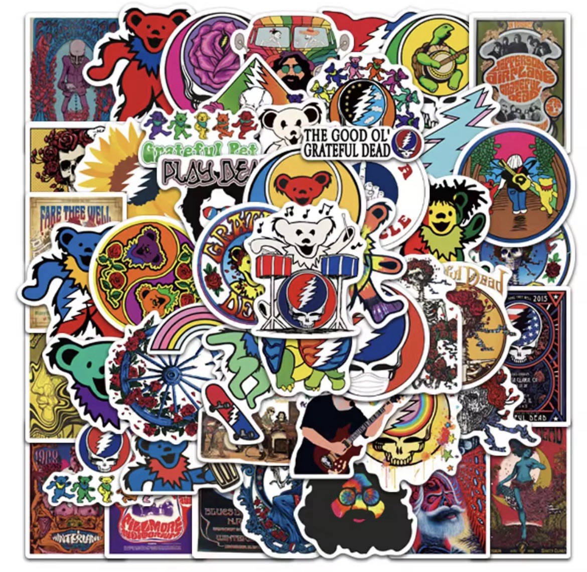 Grateful Rock Band Stickers 50pk Rock Music Dead Head Fun Stickers FREE SHIPPING