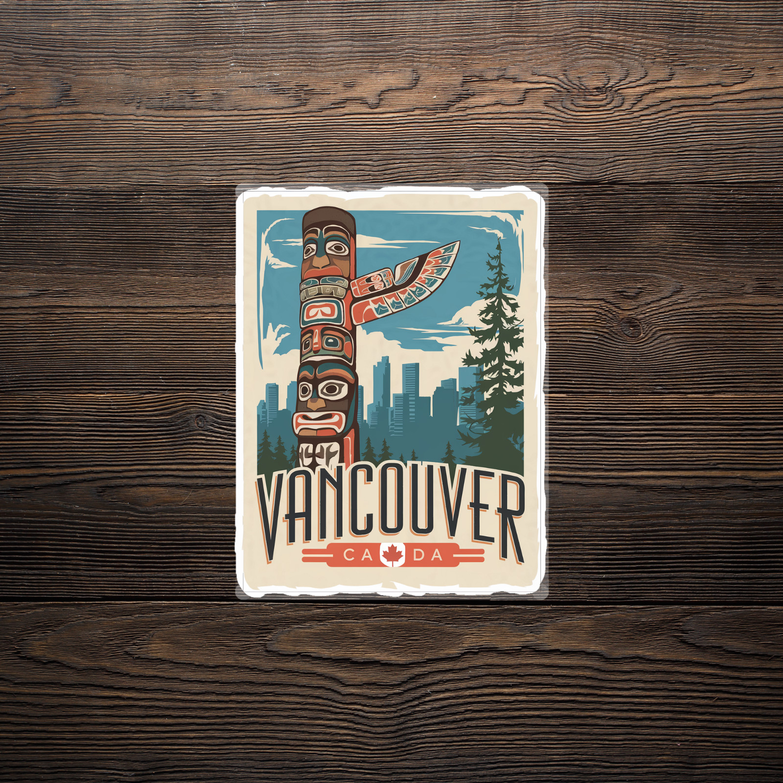 Vintage Vancouver Canada Travel sticker – Totem Pole City Skyline Sticker #3128