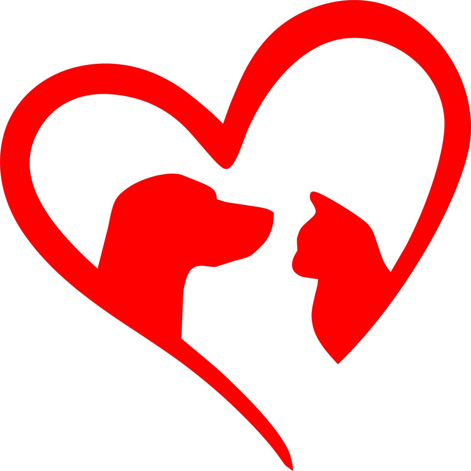 DOG & CAT IN A HEART in your choice of color DECAL 4"in X 4"in