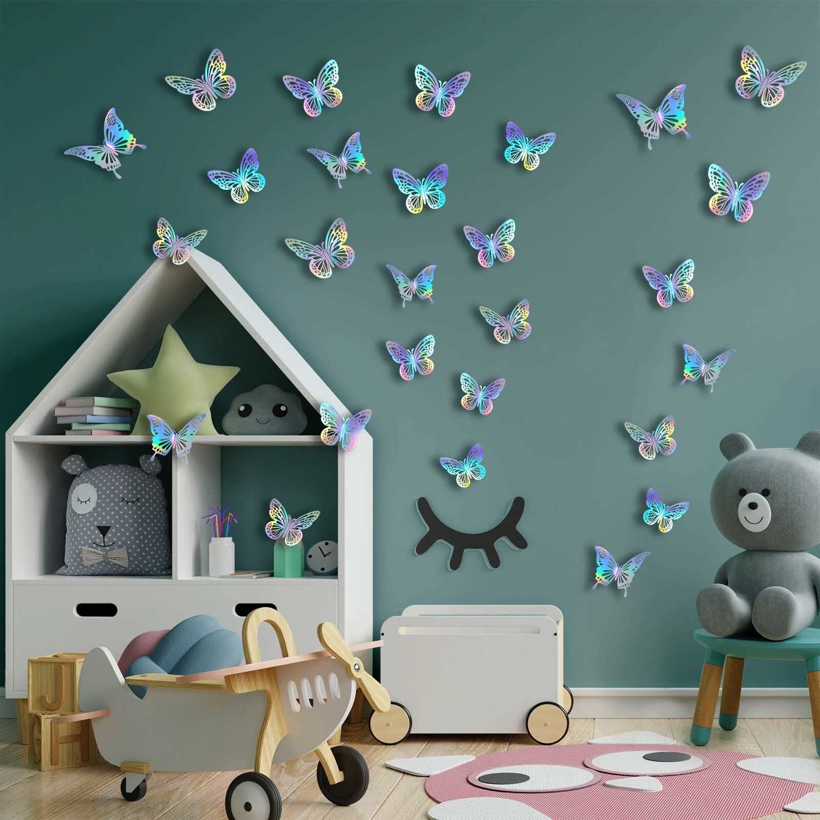 48 Pcs 3 Sizes Laser Butterfly Wall Decor for Birthday Baby Shower Cake Topper