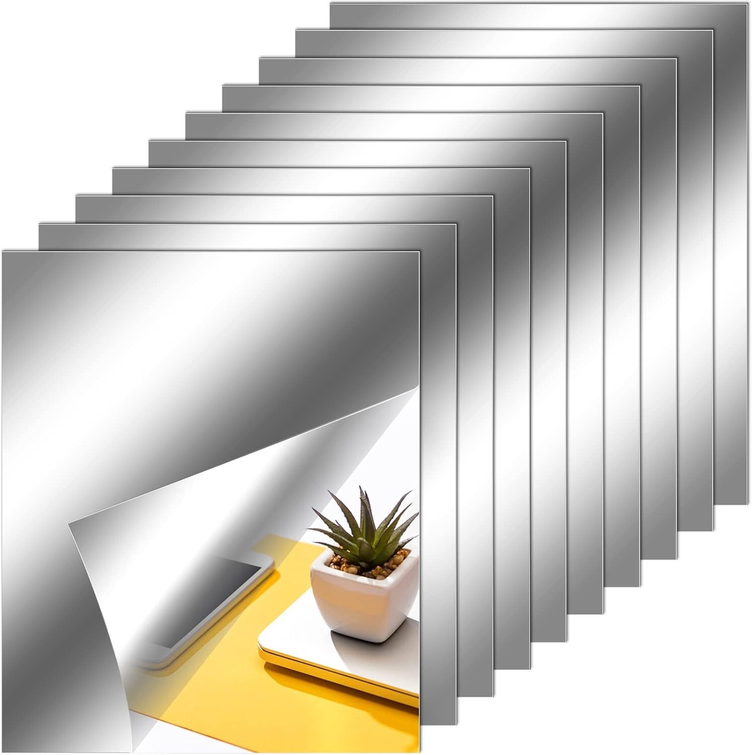 Versatile Non-Glass Mirror Tiles for Home Walls – Reflective 10 x 12 in Stickers
