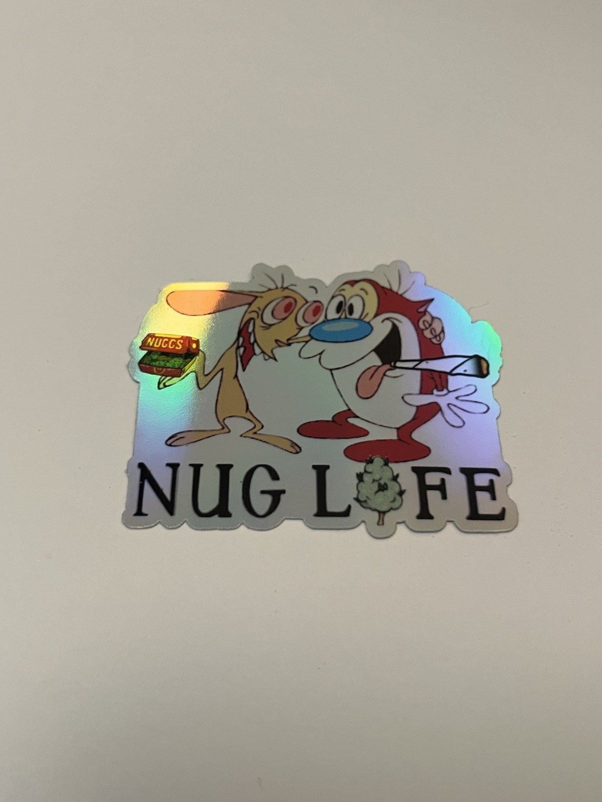 420 Ren And Stimpy Stoner Humor Waterproof Holographic 3inch Sticker