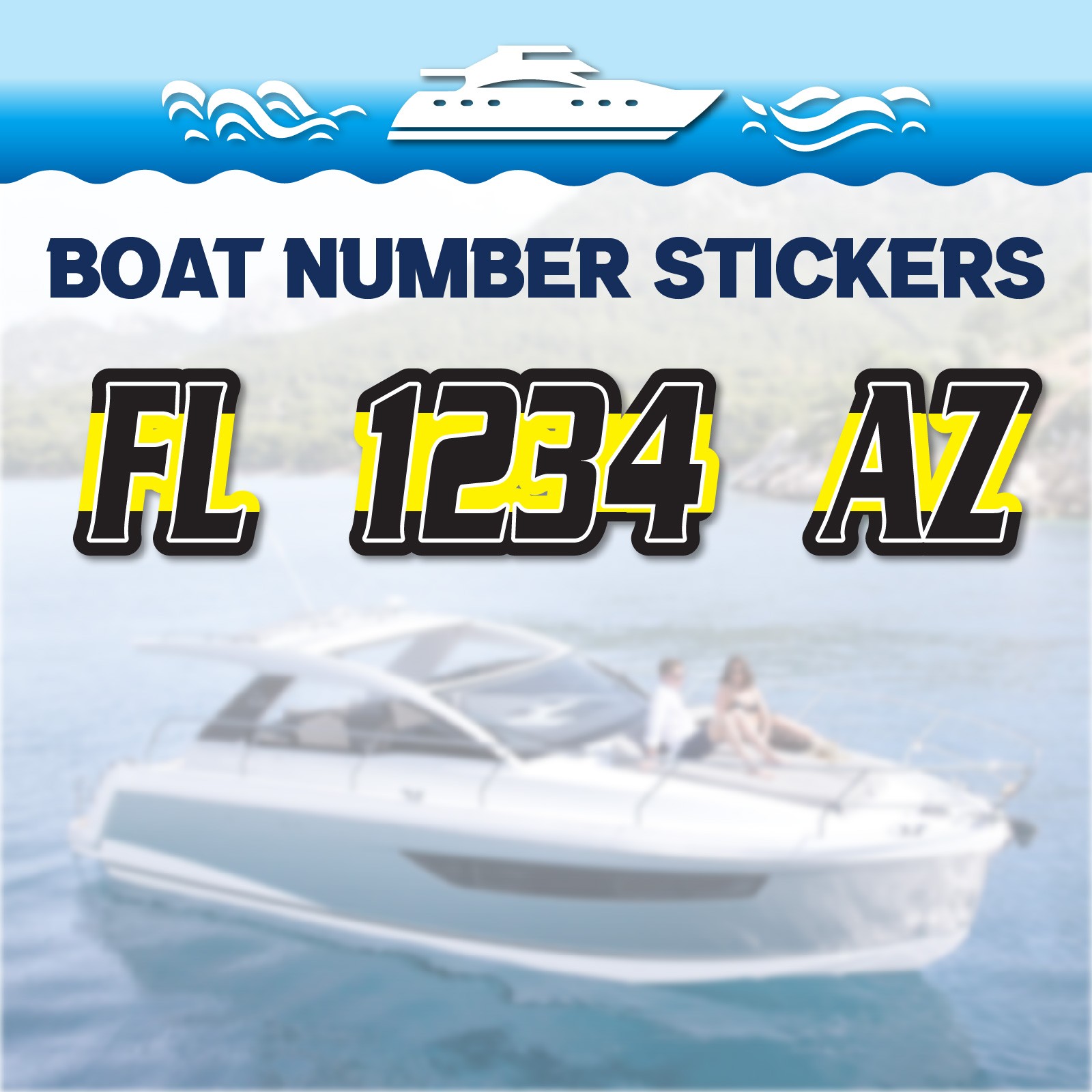 3 inch 2x Watercraft Number Custom Boat Registration Stickers3 inch Plain