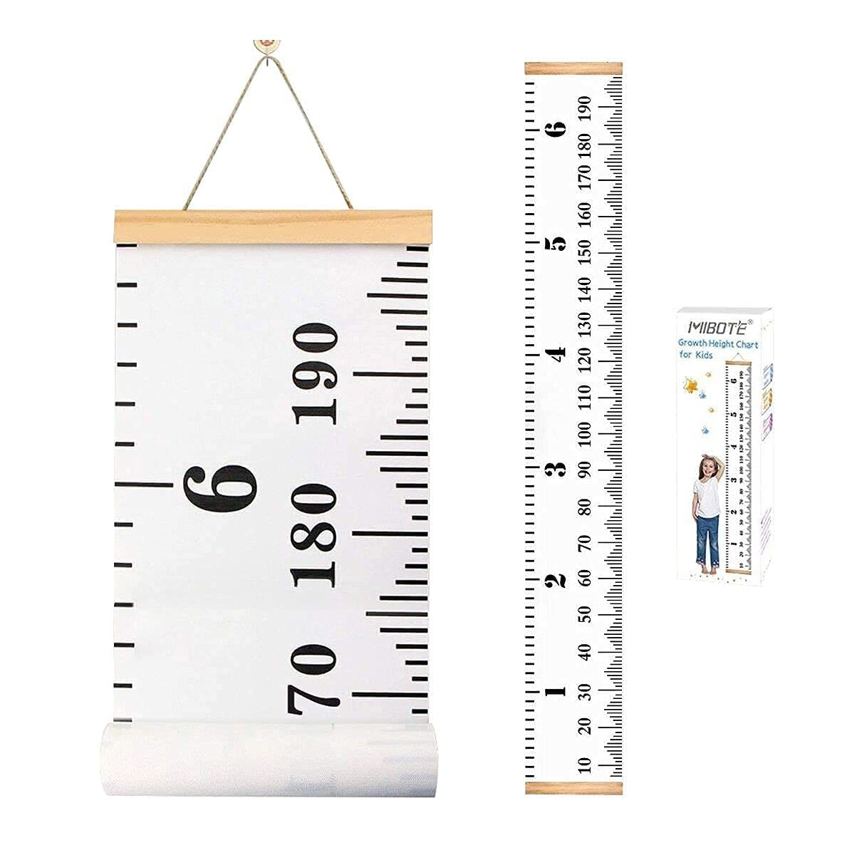 Mibote Baby Growth Height Chart Handing Ruler Wall 79" x 7.9", Black & White
