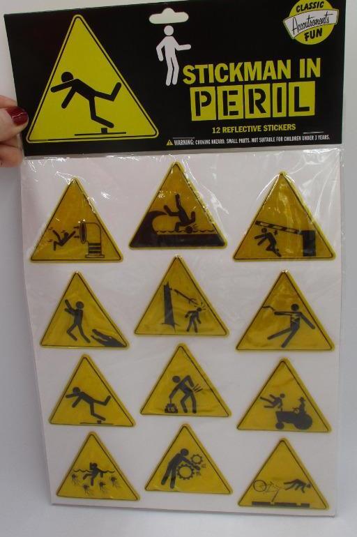 Vtg Lot of 12 Stickman in Peril Caution Reflective Stickers Funny Hazard Warning