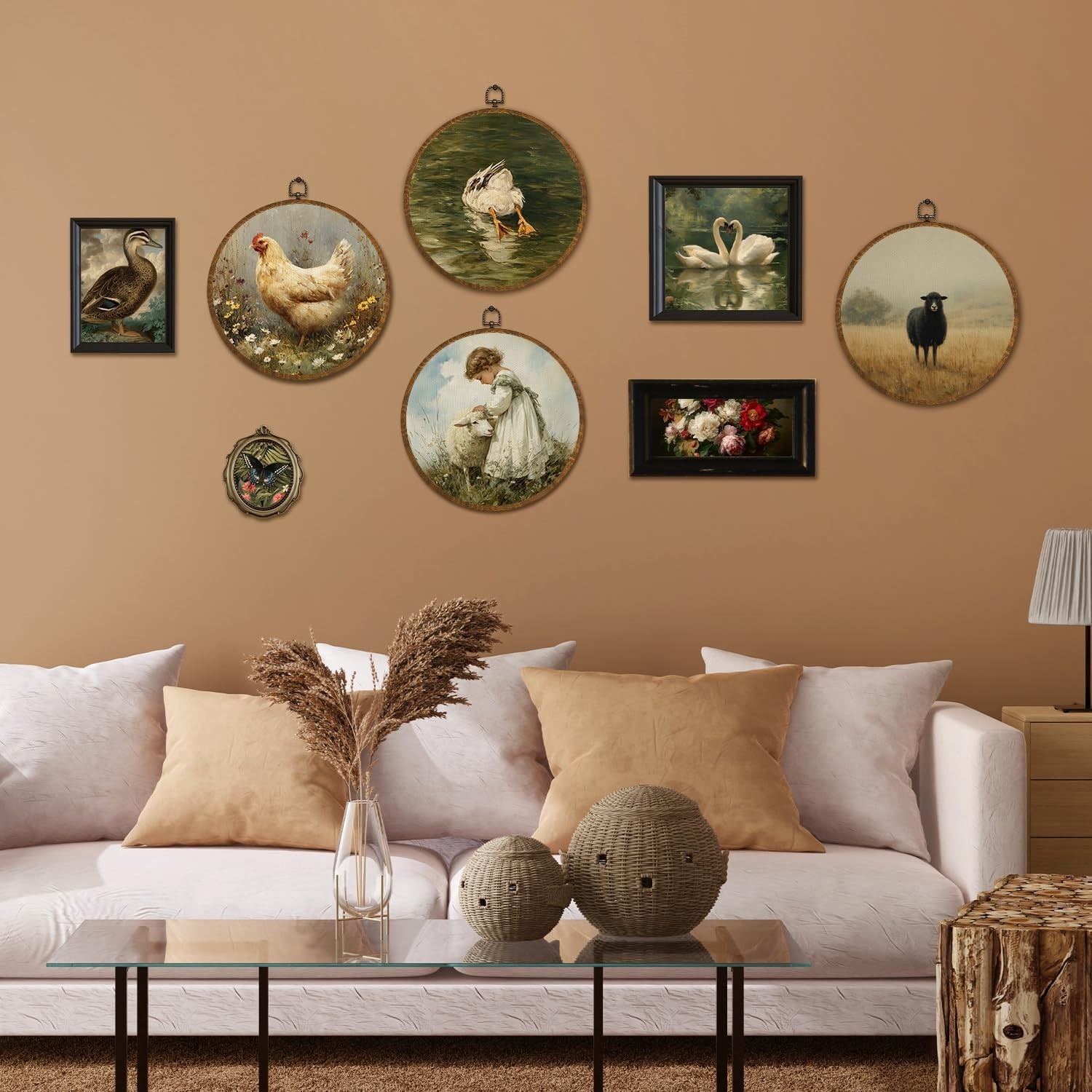 WMSYUO Vintage Goose Round Wall Art Decor，Funny Silly Goose Circular Fram