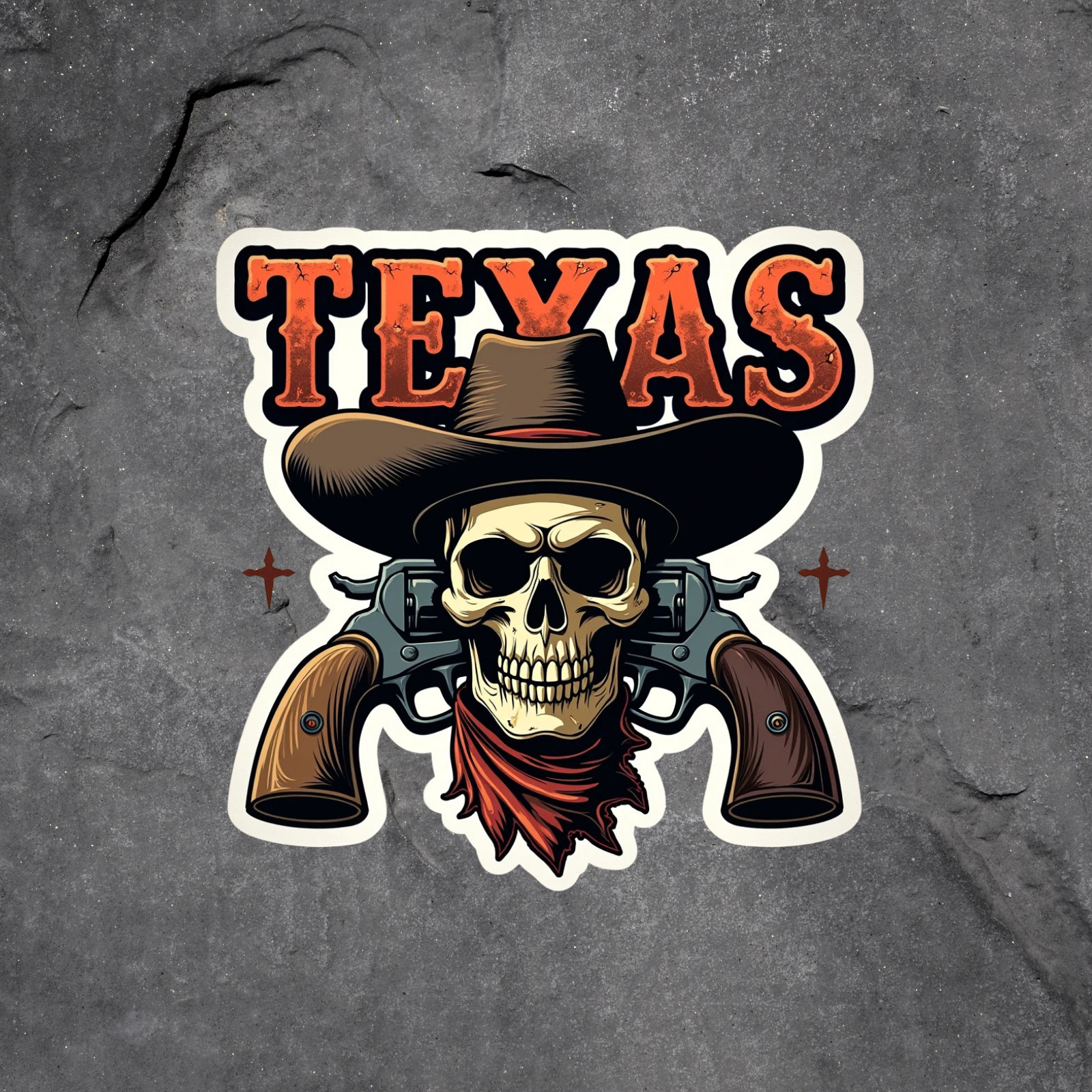 Texas sticker vinyl decal skull cowboy guns outlaw western vintage bold