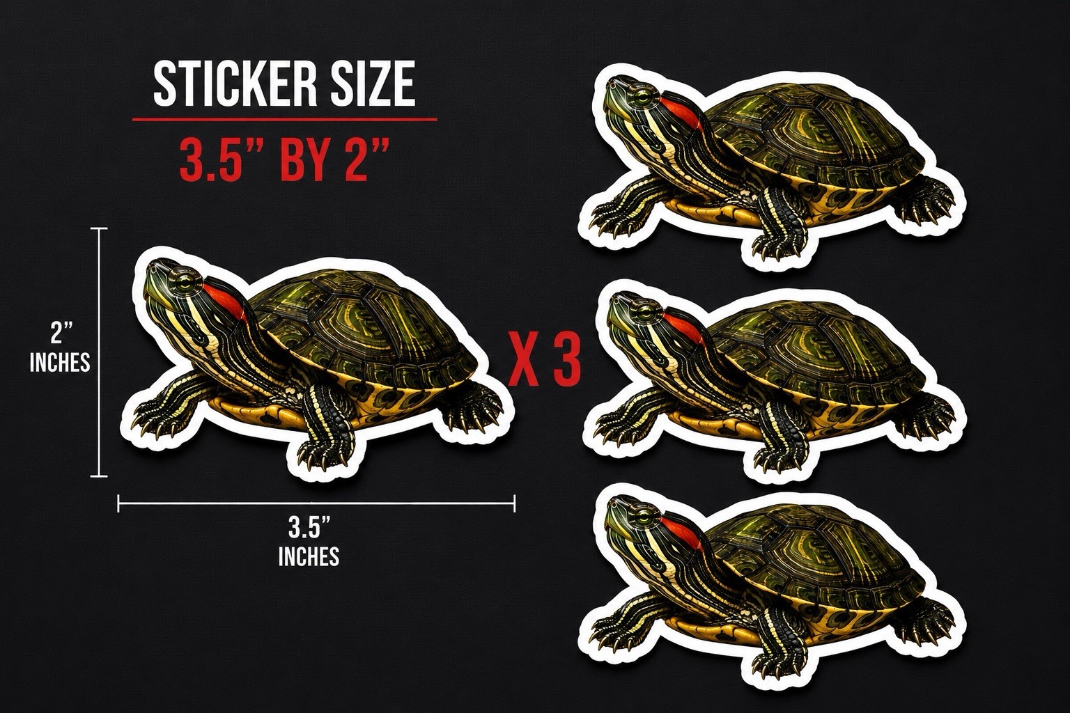 Red Eared Slider Turtle Vinyl Stickers 3 Pack 3.5×2 Inch Decal Laptop Car Pet