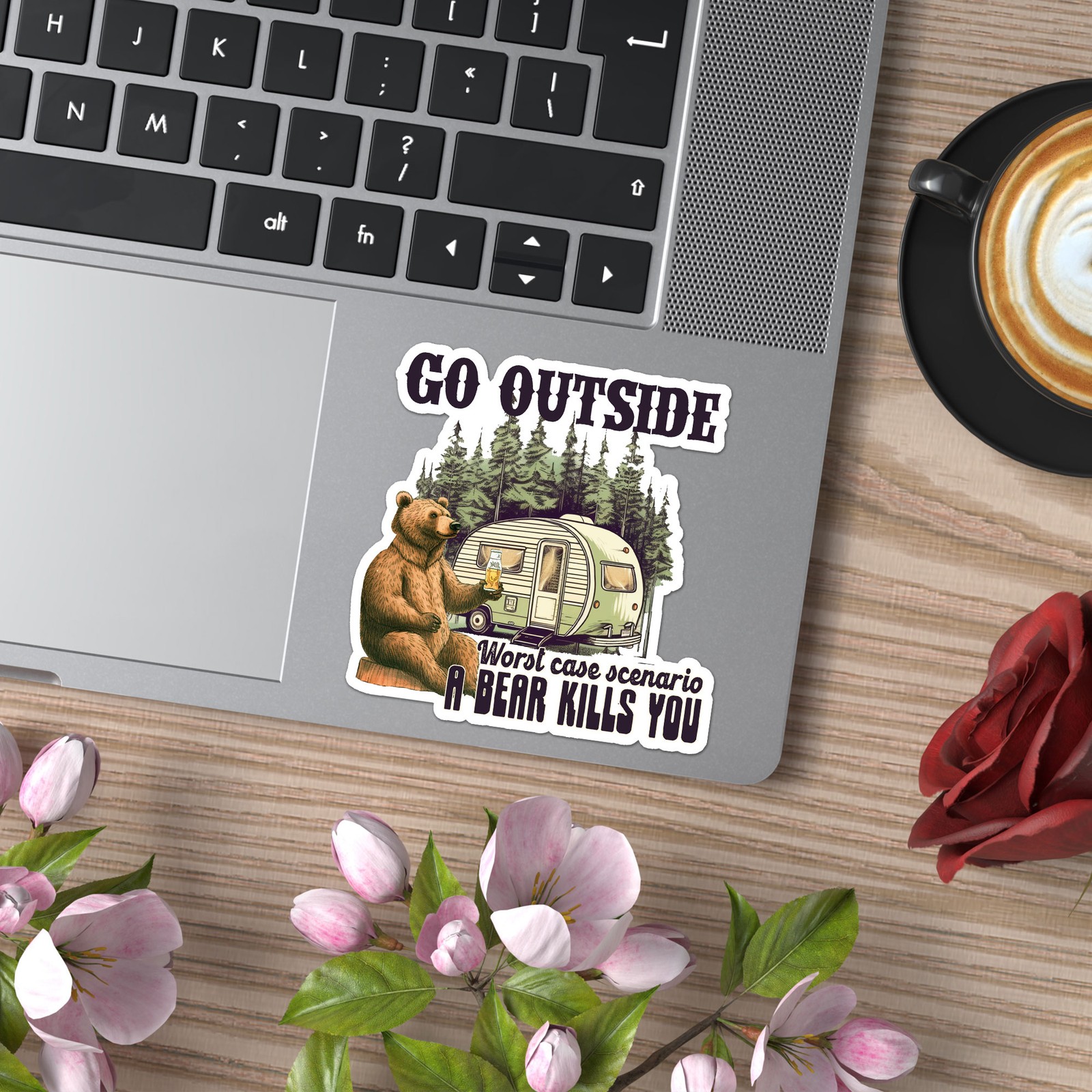 Go Outside Camping Bear – Vinyl Decal Sticker – Car Window Laptop – ebn9384