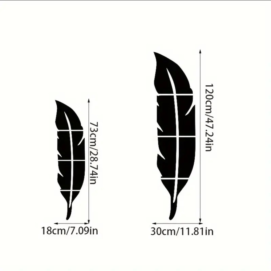 Self Adhesive Feather Mirror Wall Stickers DIY Living Room Headboard Wall Art