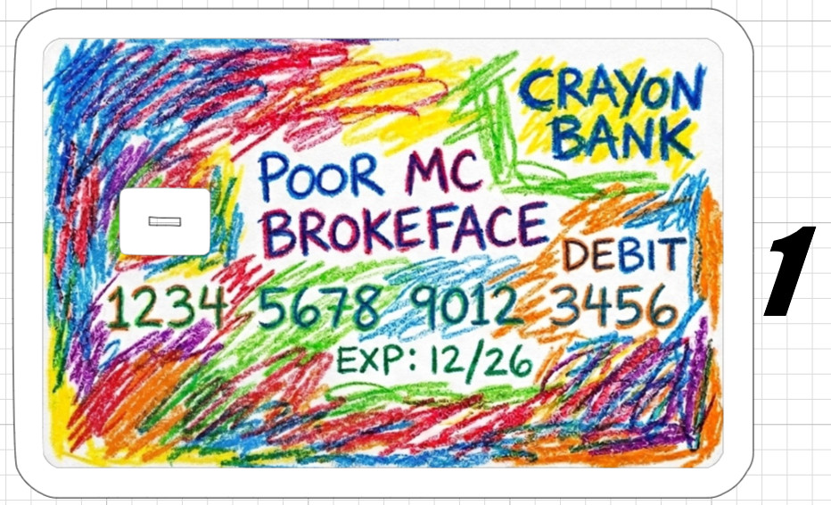 Toddler Crayon Art ATM Debit Credit Gift Card Skin Sticker Parody Gag Poor Child