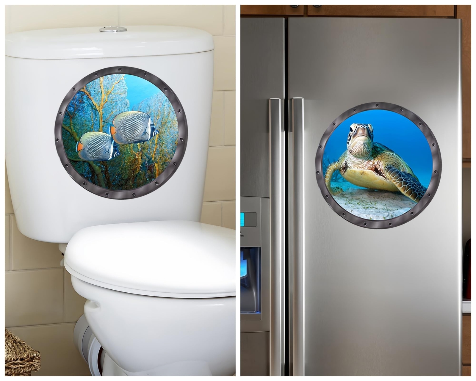 Wall Stickers & Murals, 9 Piece 11-Inch Marine Animal Decals with Porthole De…