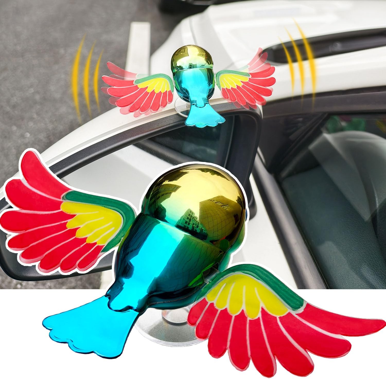 "Flying Birds Car Stickers for Hood, Roof, Mirror, Trunk – 1PCS (Red Green)"