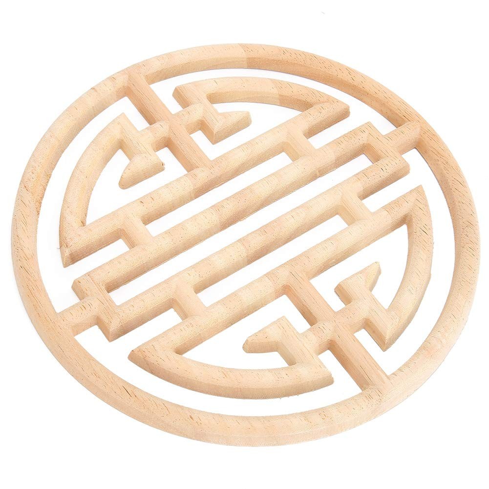 7.9×7.9×0.4in Round Wood Appliques Onlays Chinese Vintage Style Wood Carved A…
