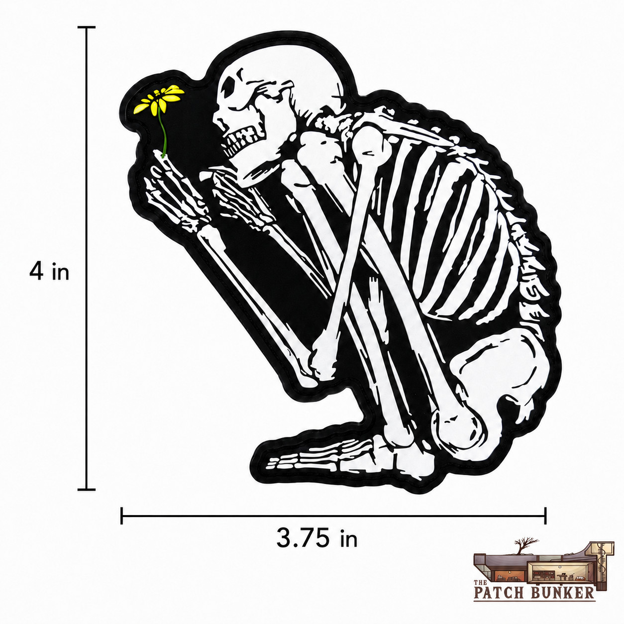 Crouching Skeleton Holding Flower Vinyl Sticker Gothic Art Decal for Laptops 4in