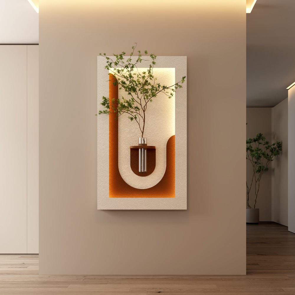 Adjustable 3-Color LED Sandstone Wall Decor with Simulated Green Plants