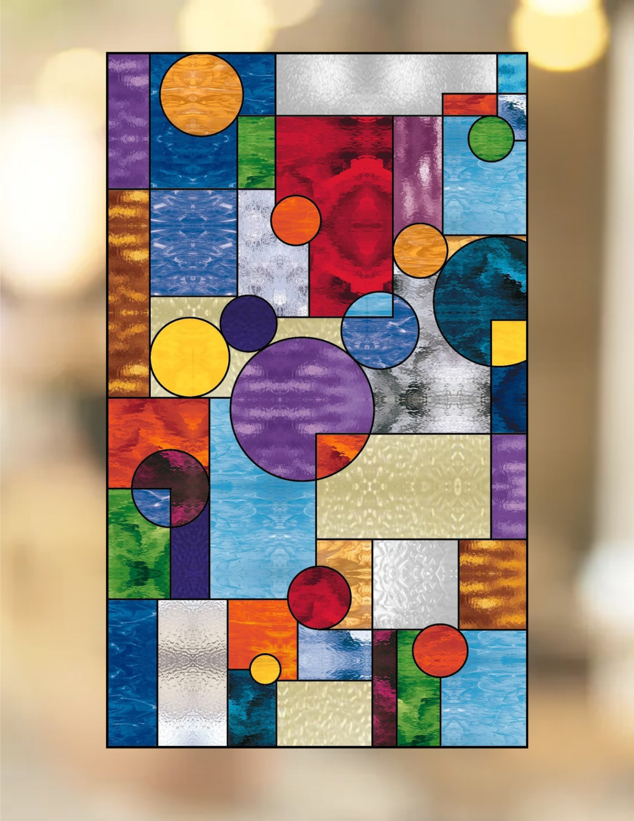 Geometric Modern Shapes Faux Stained-Glass WINDOW CLING Size 10.6" Vinyl