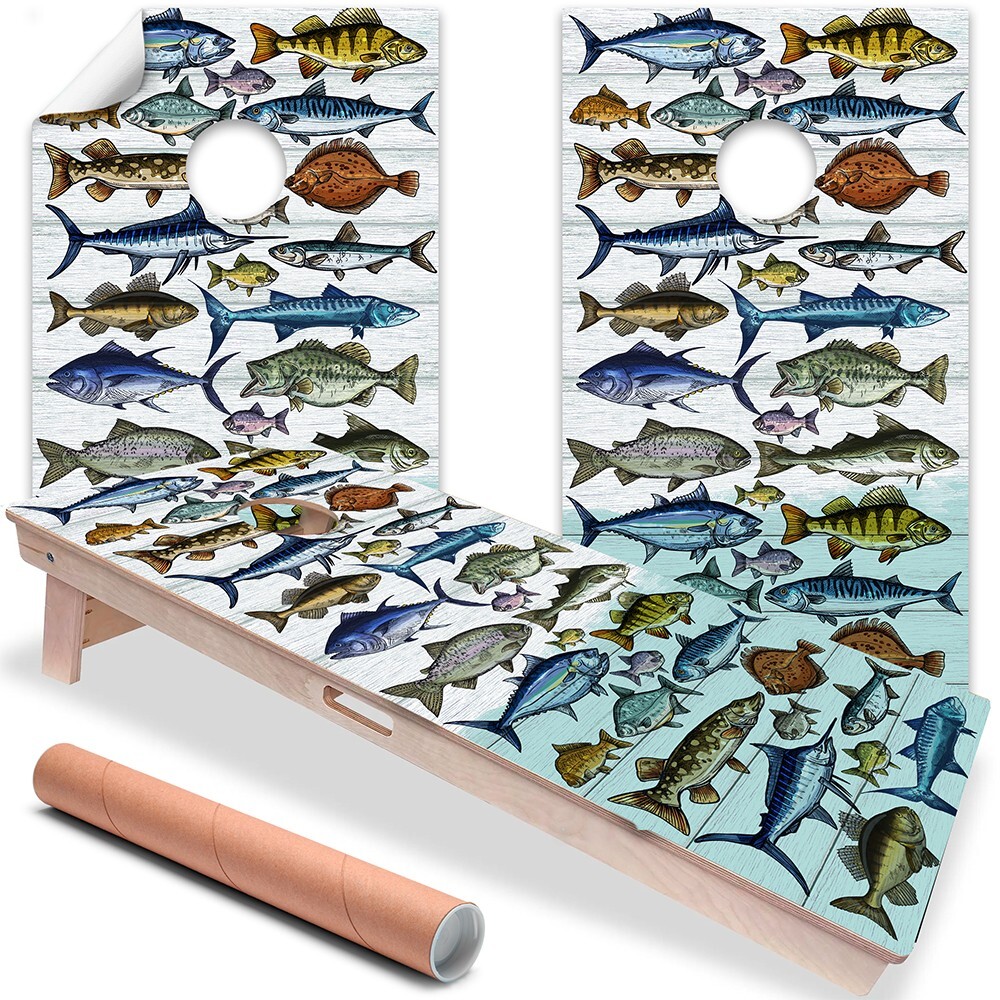 Vintage Style Game Fishing Beach Cornhole Wraps Stickers Skins Wraps for Boards