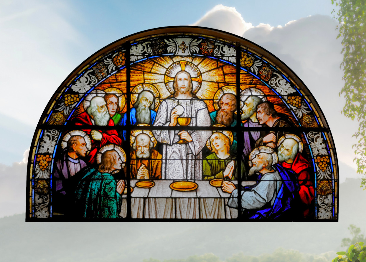 Jesus, The Last Supper Faux Stained-Glass WINDOW CLING Size 10.6" Vinyl Arch