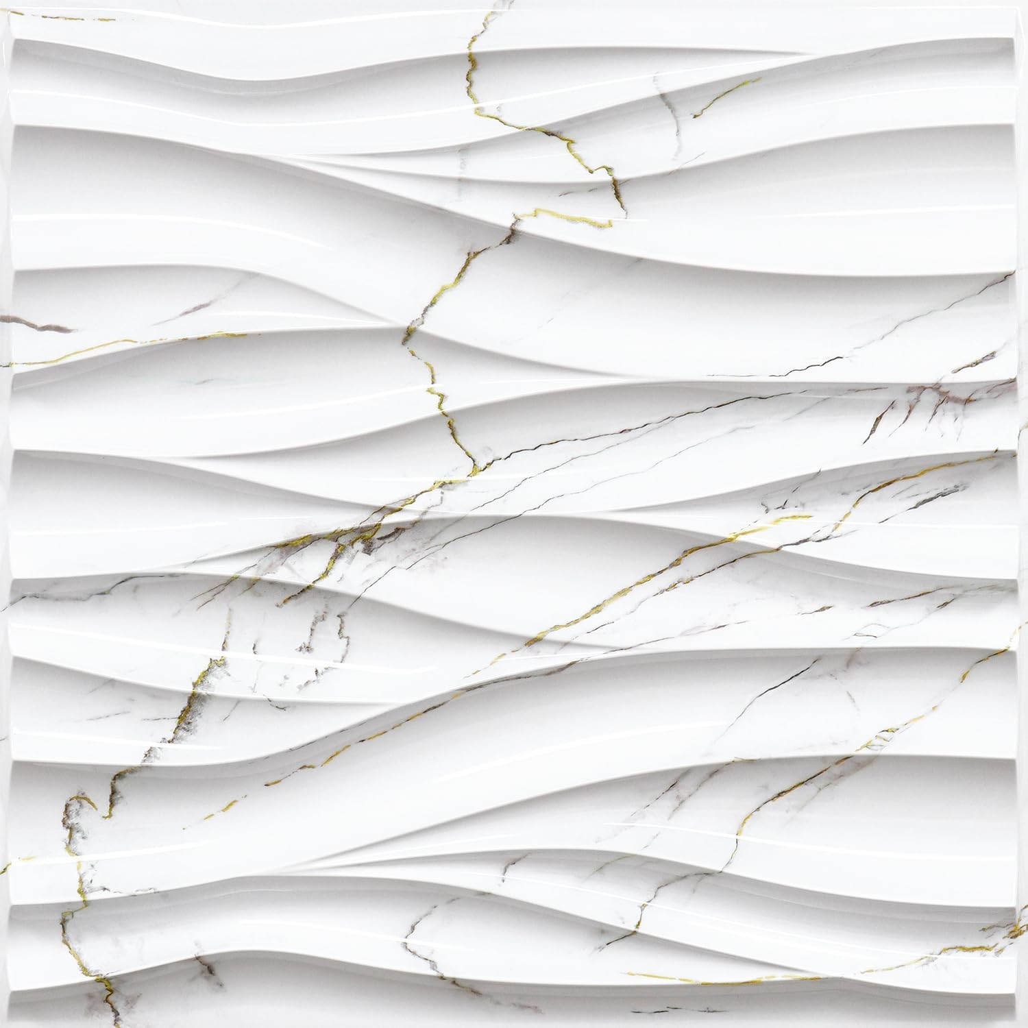 3D White Marble & Gold Thread Wave Wall Panels – Decorative PVC Accent for Livin